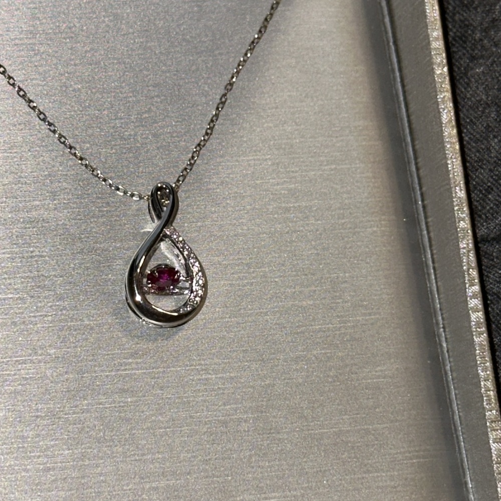 Ruby and White Sapphire Infinity Pendant in Sterling Silver